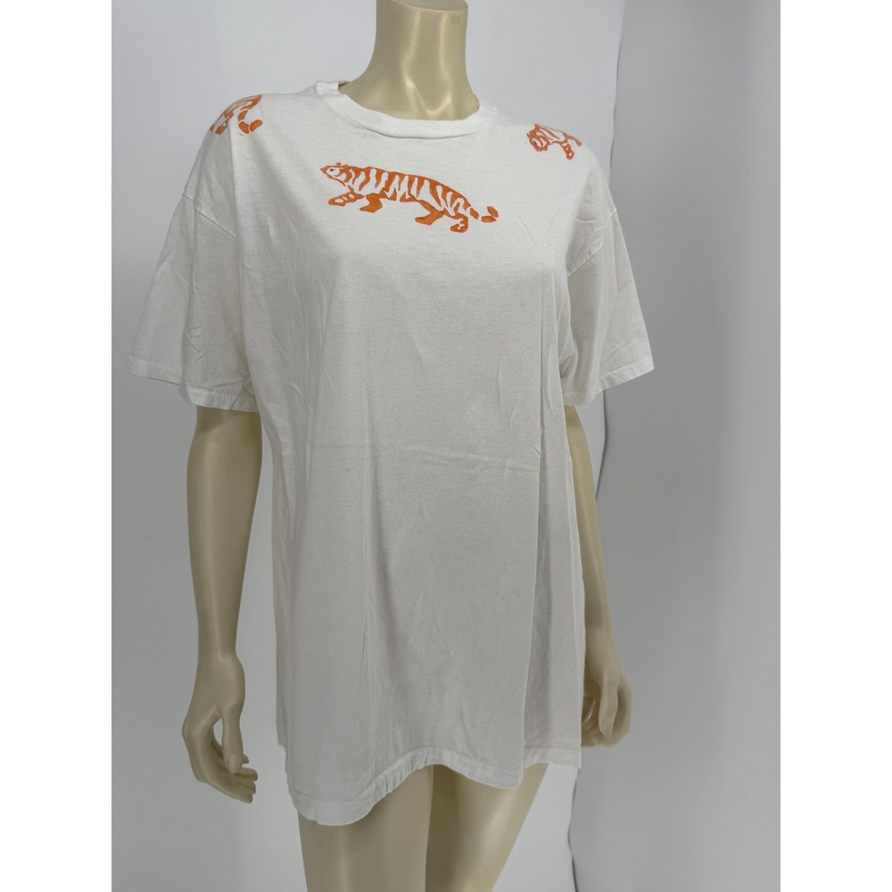 Vintage Hanes Single Stitch Airbrushed Tiger Graphic T-Shirt White Cotton XL